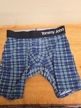 Tommy John Navy and Light Blue Plaid Boxer Briefs